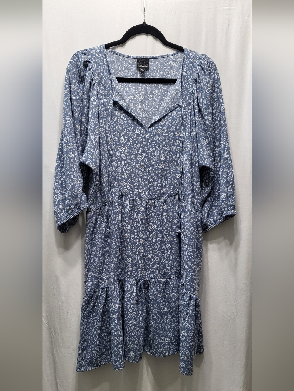 Wallpapher Blue Floral Boho Tiered Midi Dress